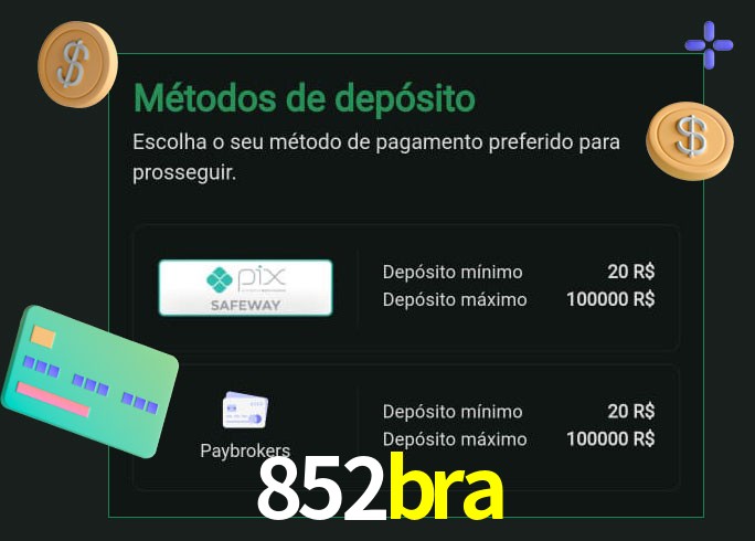 O cassino 852bra oferece uma grande variedade de métodos de pagamento